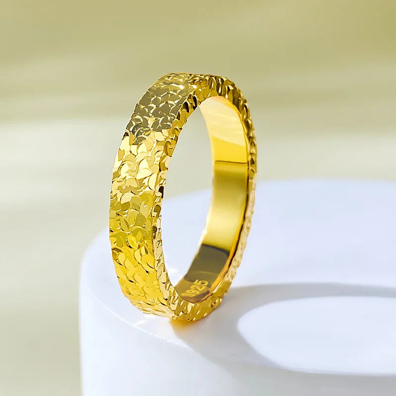 EPSINIA™ “Frost Band” Ring — 4mm Gold Stainless Steel Broken Ice Texture Ring · Bling Wedding Band Jewelry for Women