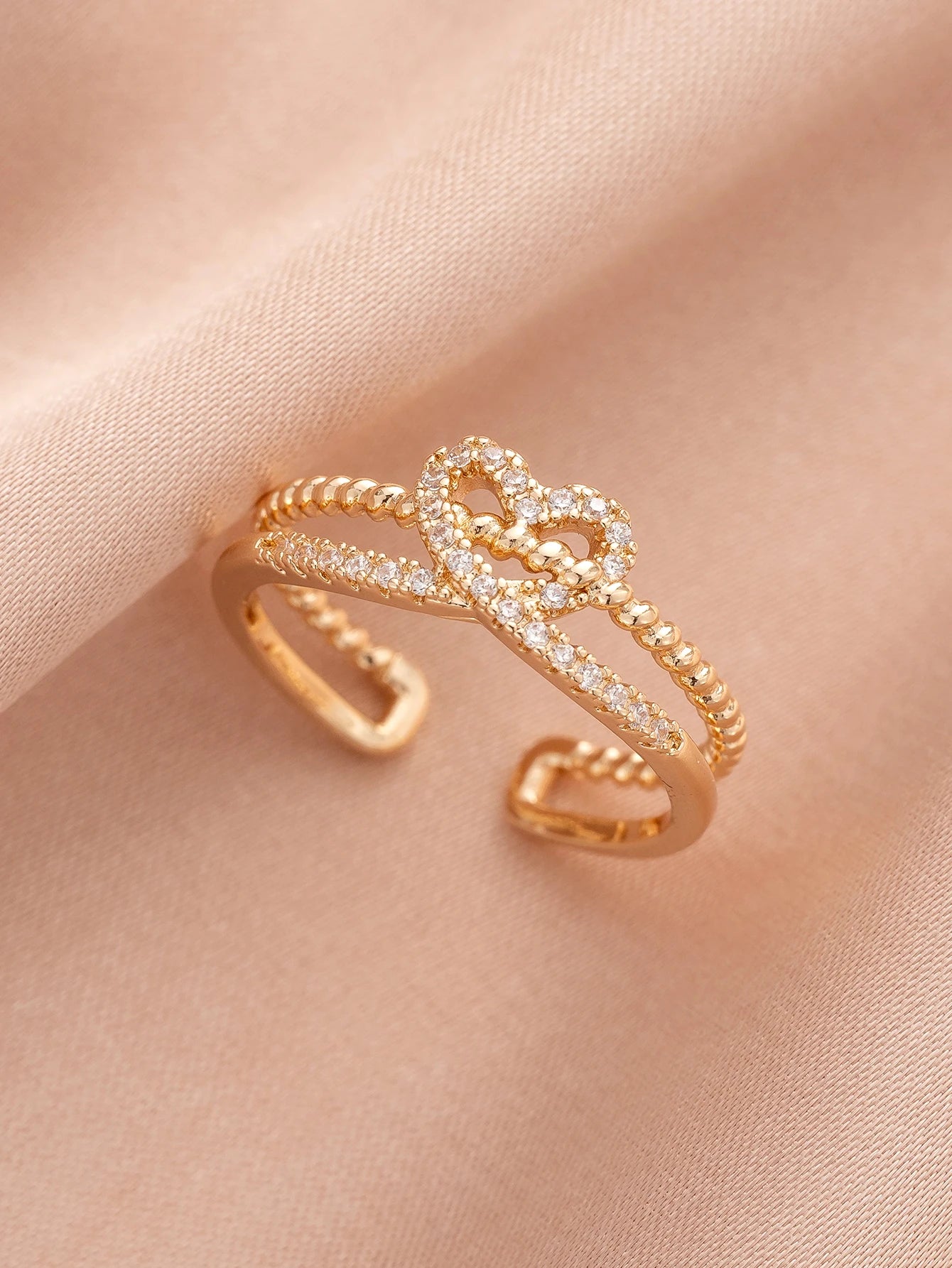 EPSINIA™ “Twin Hearts” Ring — Minimalist Gold-Plated Copper Ring with Cubic Zirconia Double Heart Design · Elegant Jewelry for Women