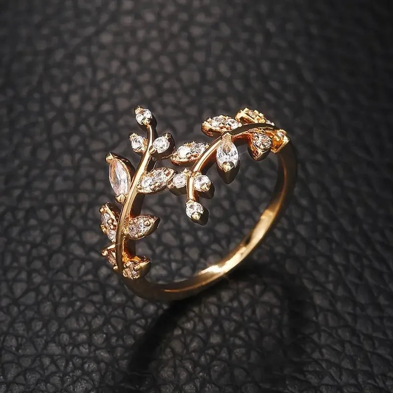 EPSINIA™ “Olive Grace” Ring — 925 Sterling Silver Adjustable Olive Branch Ring with Zircon · Korean Romantic Open Design