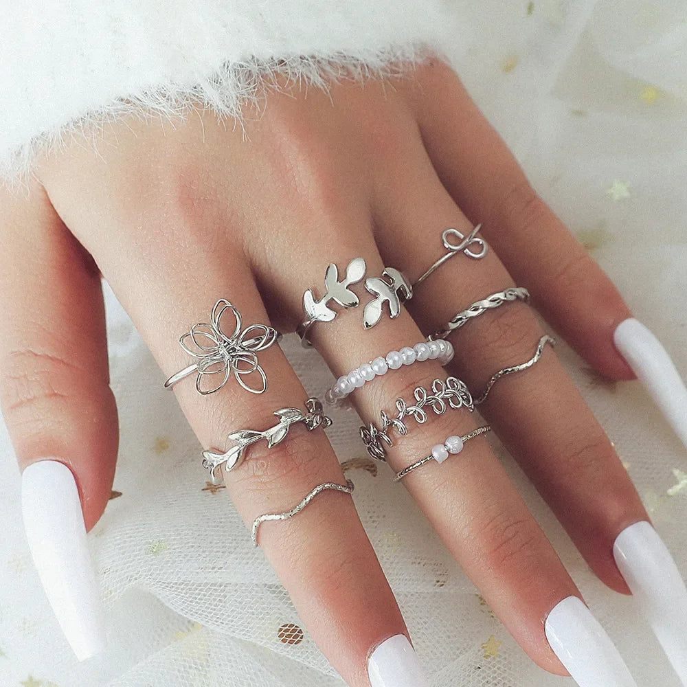 EPSINIA™ “Lava Bloom” Set — 6-Piece Baroque Pearl & Liquid Metal Ring Collection · Unique Open Design Jewelry for Women