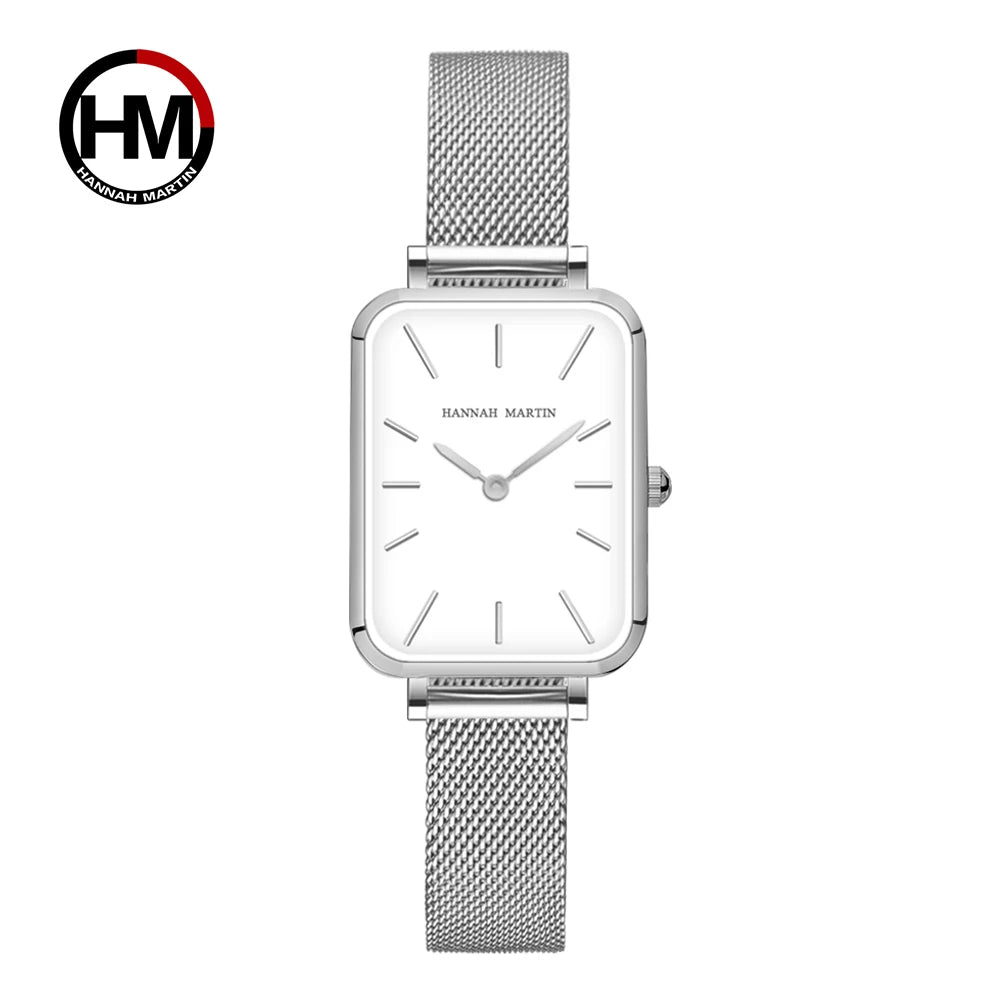 Square Women Stainless Steel Mesh Strap Watch Fashion Japanese Movement Rose Gold Simple Leisure Fashion Hannah Martin Watches