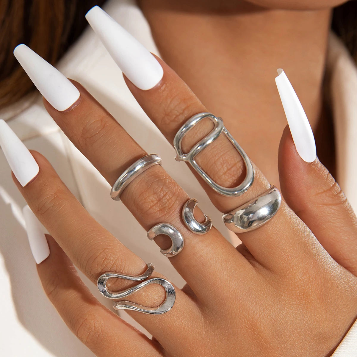 EPSINIA™ “Waveform” Set — 6-Piece Gold Irregular Ring Collection · Smooth Intersect & Classic Wave Finger Rings for Women