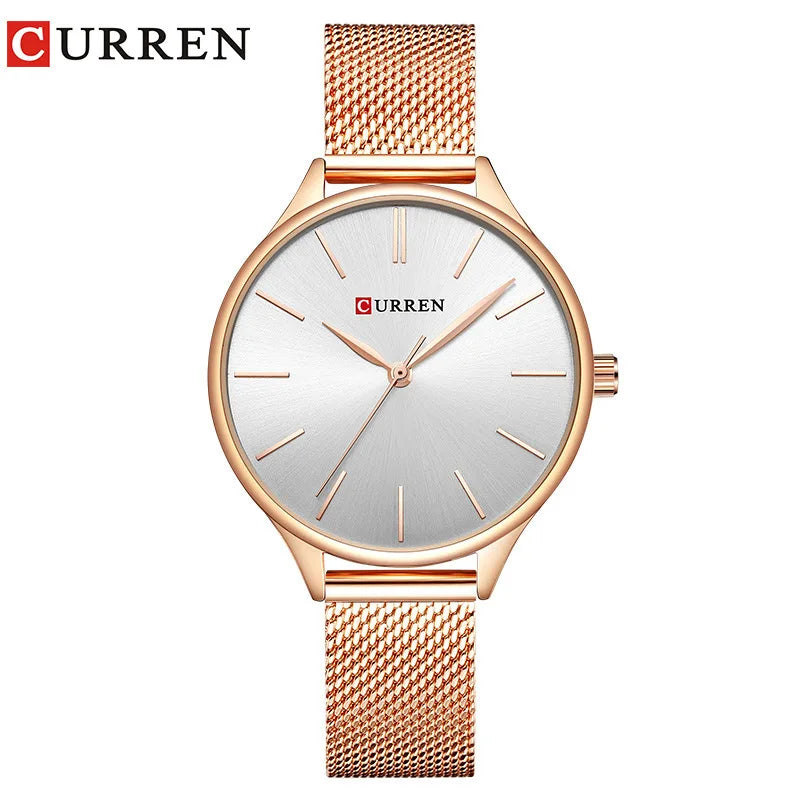 CURREN Original Women's Luxury Watch Matte Dial Japanese Quartz Movement Stainless Steel Mesh Strap with Box