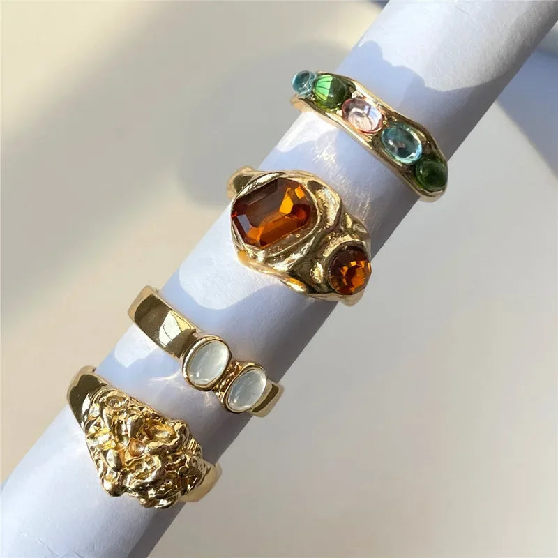 EPSINIA™ “Lava Bloom” Set — 6-Piece Baroque Pearl & Liquid Metal Ring Collection · Unique Open Design Jewelry for Women