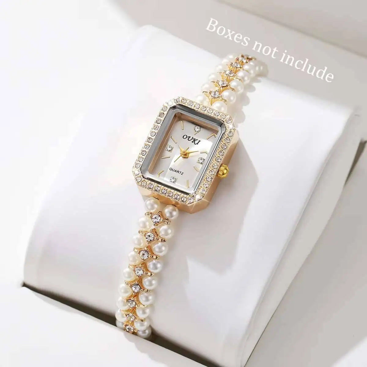 Fashion Square Women Quartz Watch Elegant Imitation Pearls Strap Wrist Watches for Girls Clock Reloj Mujer(Without Box)
