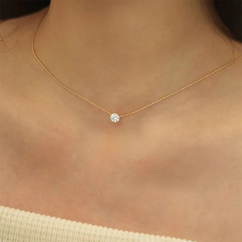 EPSINIA “Solara” Necklace — Minimalist 316L Stainless Steel Chain with Solitaire Zircon Pendant