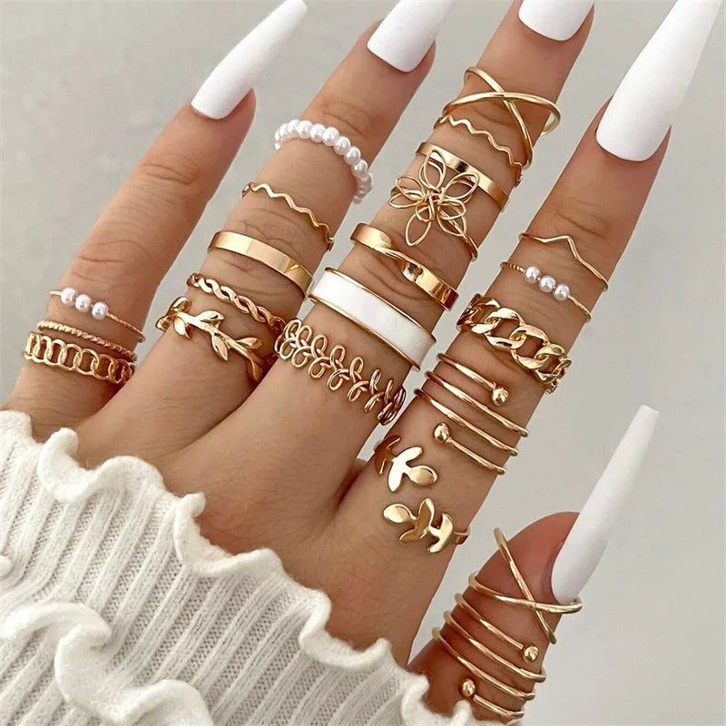 EPSINIA™ “Nova Set” — 12-Piece Gold Irregular Geometric Open Rings Set · Adjustable Metal Knuckle Jewelry for Women & Men