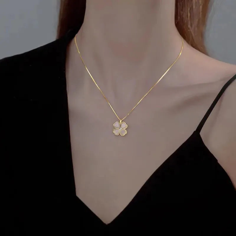 EPSINIA “Fleur d’Amour” Necklace — Light Luxury Stainless Steel Clavicle Chain