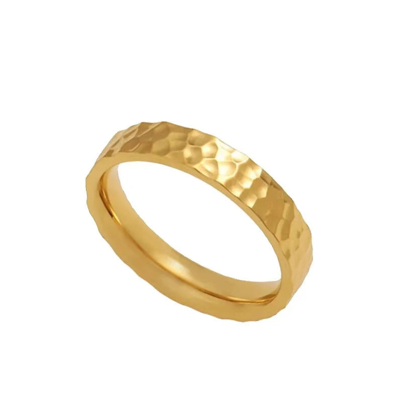 EPSINIA™ “Hammer Band” Ring — 4mm Gold Stainless Steel Textured Ring · Unisex Waterproof Engagement Jewelry Gift
