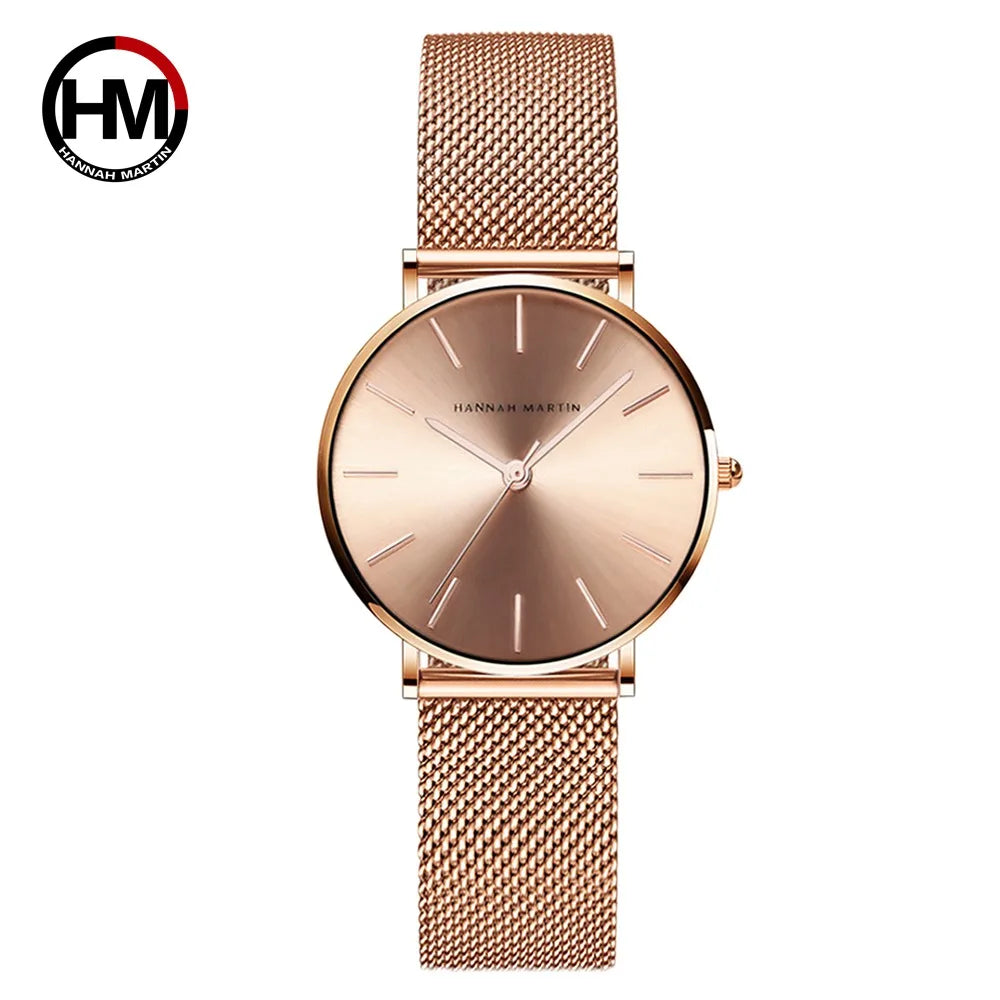 HANNAH MARTIN Brand Quality Stainless Steel Japan Quartz Movement Waterproof Women 36mm Full Rose Gold Ladies Dropshipping Watch