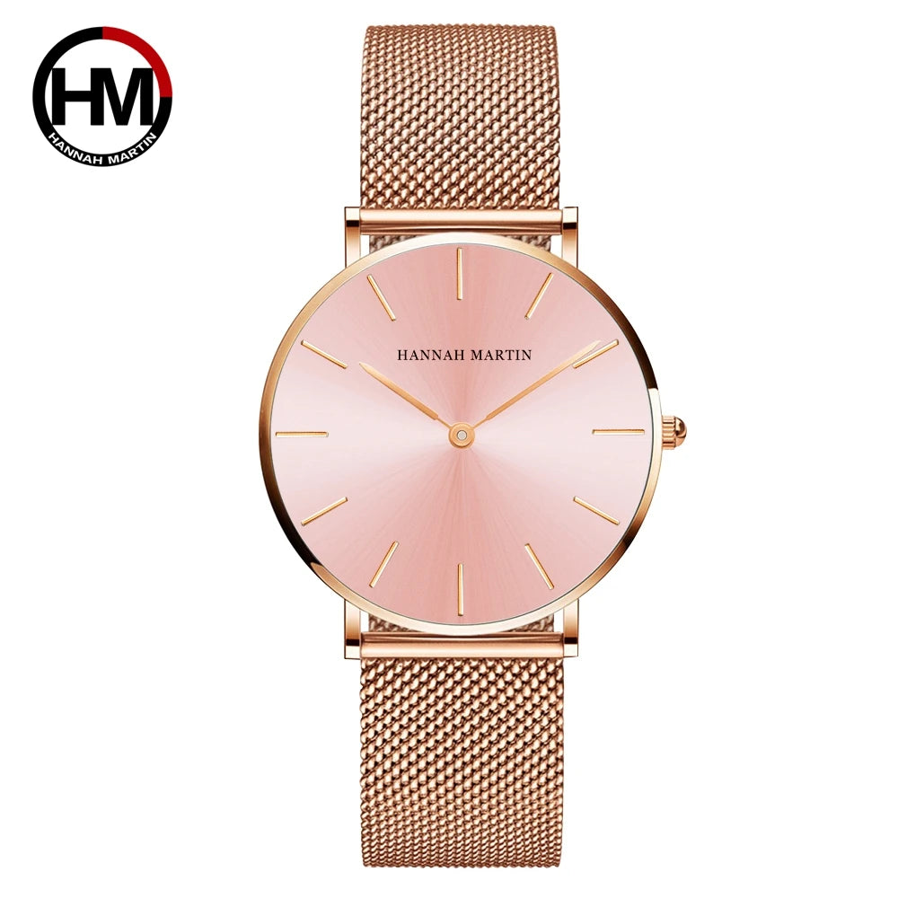 HANNAH MARTIN Brand Quality Stainless Steel Japan Quartz Movement Waterproof Women 36mm Full Rose Gold Ladies Dropshipping Watch