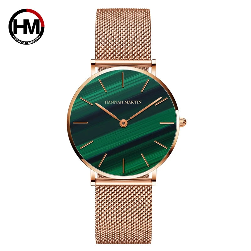 HANNAH MARTIN Brand Quality Stainless Steel Japan Quartz Movement Waterproof Women 36mm Full Rose Gold Ladies Dropshipping Watch