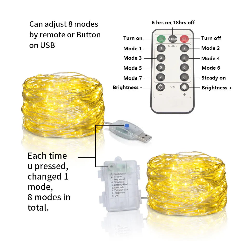 Copper Wire LED Fairy String Lights USB/Battery Box - Ma boutique