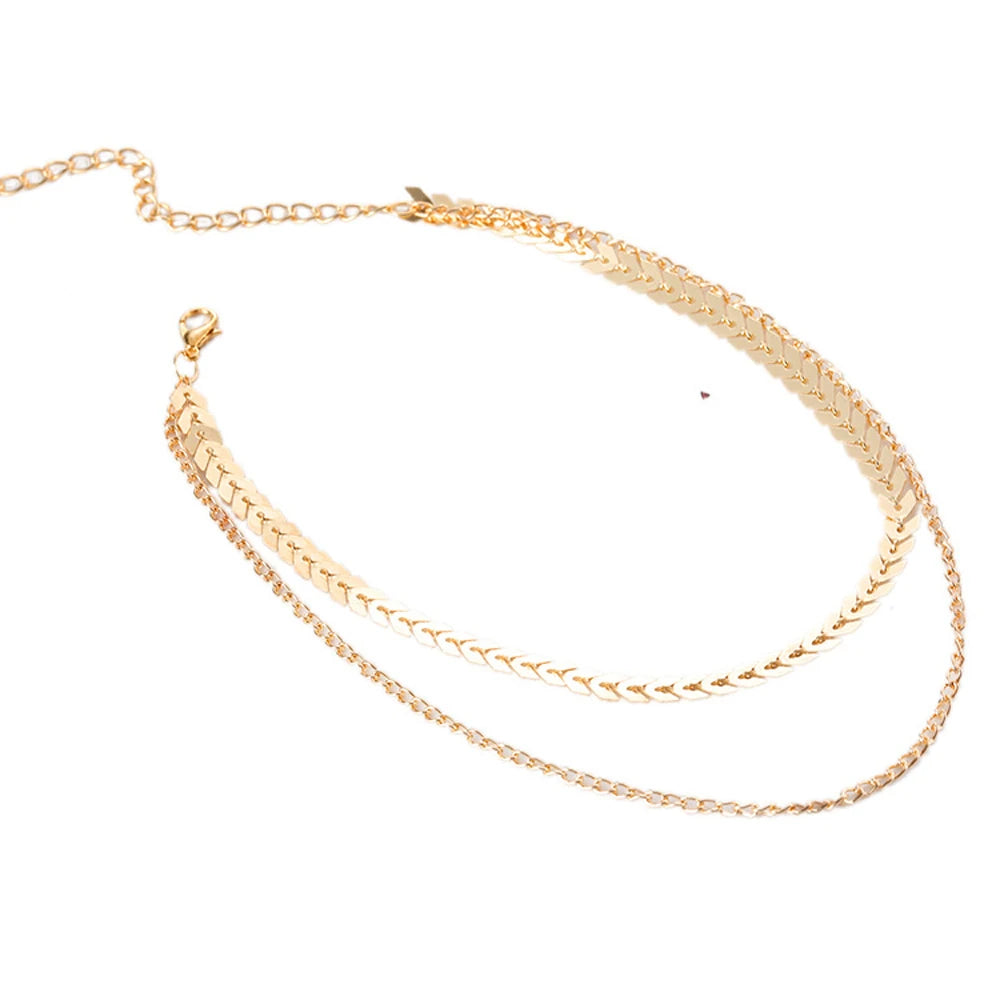 EPSINIA “Voyager” Necklace — 2-Layer Gold Fishbone Chain with Airplane Pendant