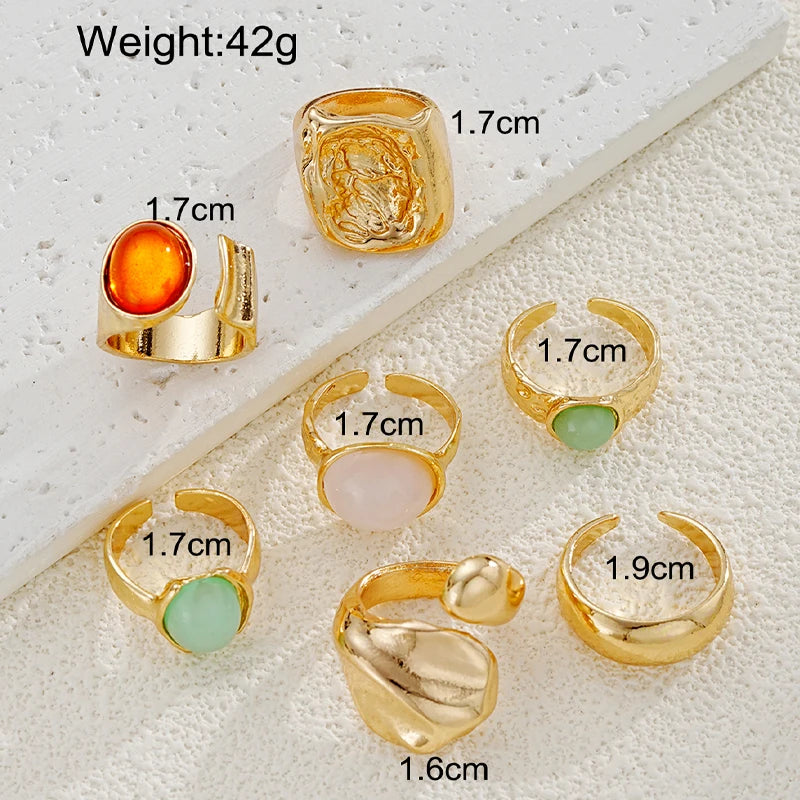 EPSINIA™ “Aurora” Set — 7-Piece Retro Irregular Gemstone Rings · Geometric Gold Opening Rings (2025 Edition),