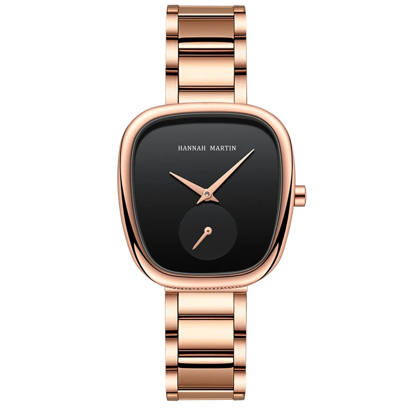 HANNAH MARTIN Brand Original Luxury Women Watch Rose Gold Fashion Stainless Steel Quartz Movement Waterproof Women Dress Watches