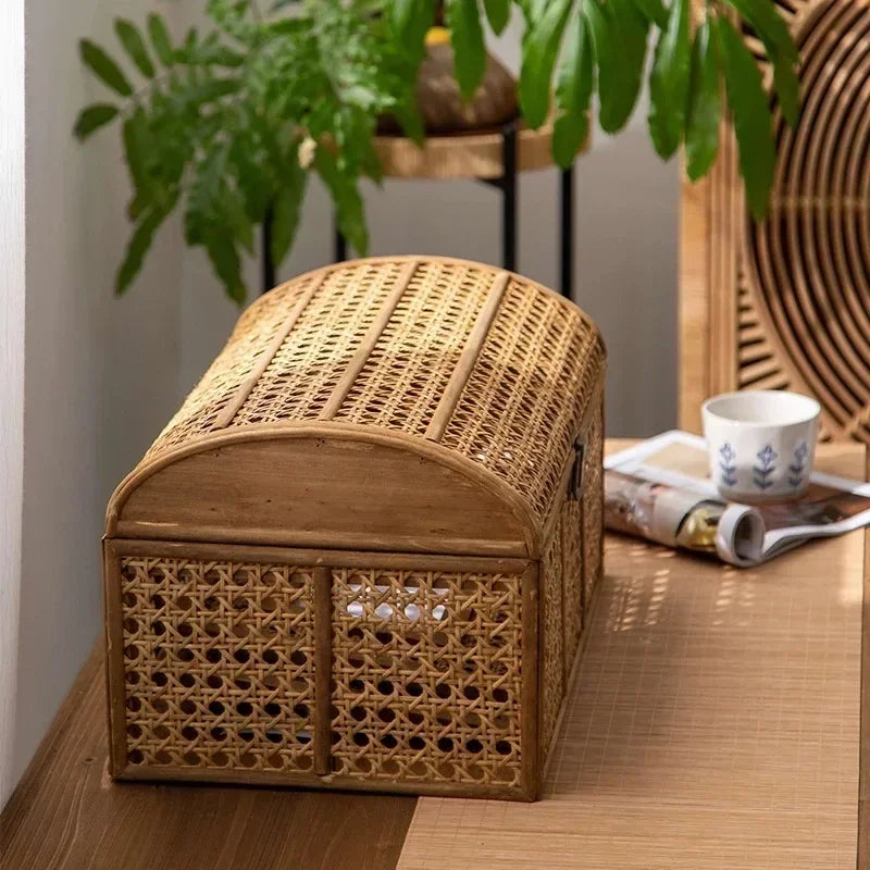 Rattan Style Storage Basket with Lid Makeup Organizer - Ma boutique