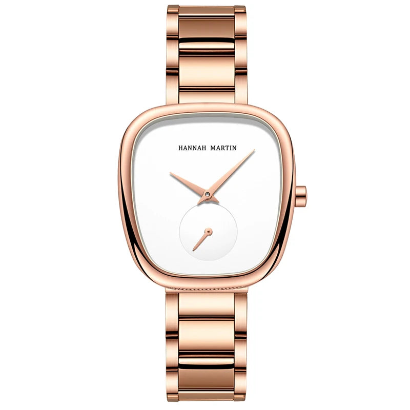 HANNAH MARTIN Brand Original Luxury Women Watch Rose Gold Fashion Stainless Steel Quartz Movement Waterproof Women Dress Watches