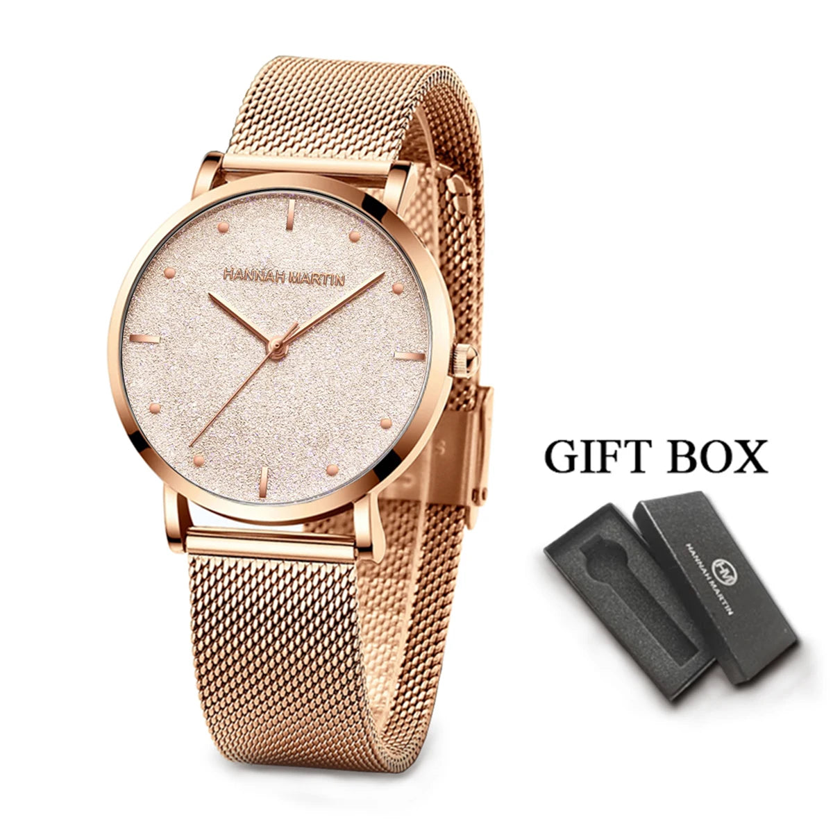 Women Luxury Watch 36mm Fashionable Frosted Dial Japanese Movement Rhinestone Rose Gold Stainless Steel Mesh Women Dress Watches