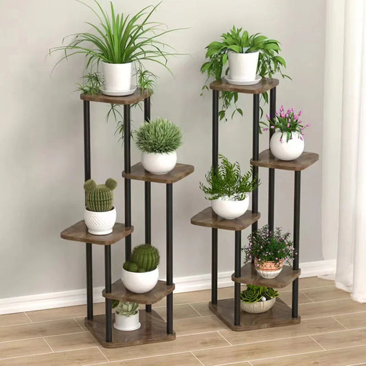Flowers Wooden Storage Plant Stand