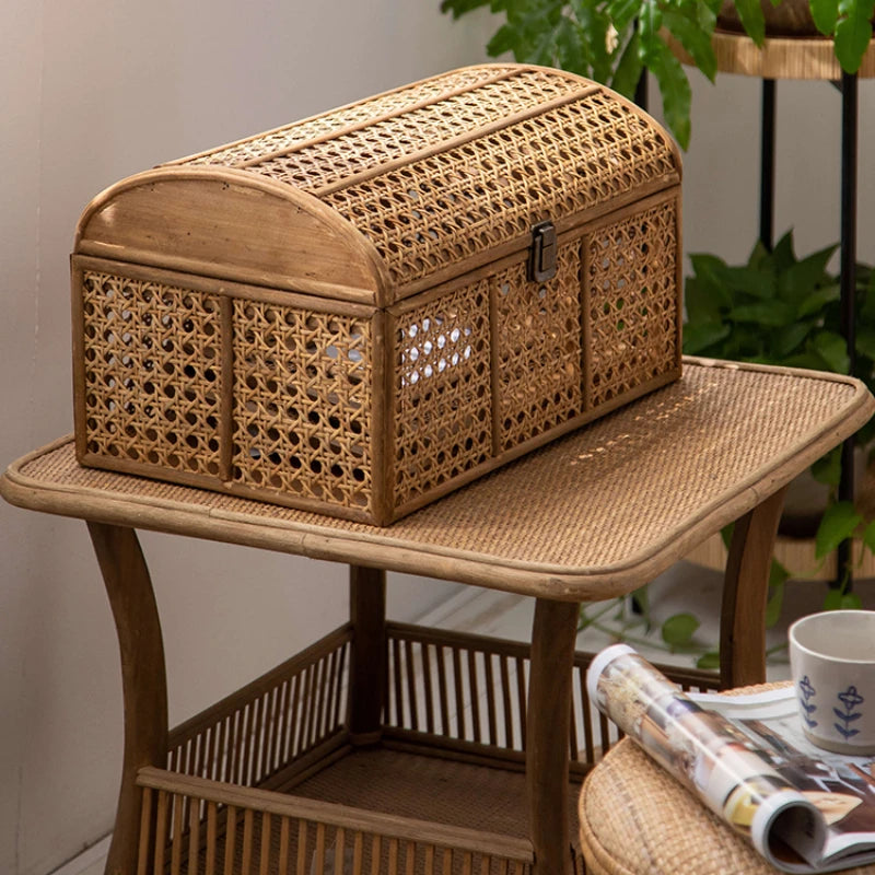 Rattan Style Storage Basket with Lid Makeup Organizer - Ma boutique