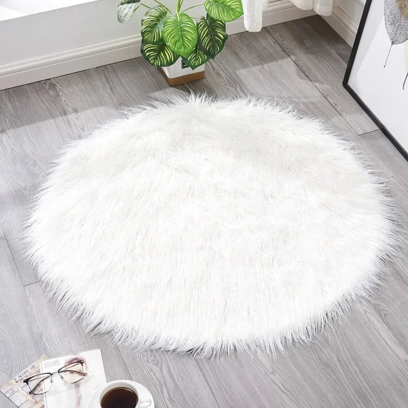 Round Shaggy Silky Plush Faux Sheepskin Fur Area Rugs for Bedroom - Ma boutique