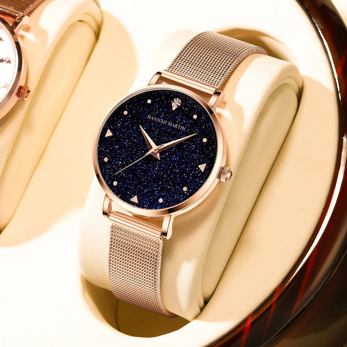 Women Luxury Watch 36mm Fashionable Frosted Dial Japanese Movement Rhinestone Rose Gold Stainless Steel Mesh Women Dress Watches