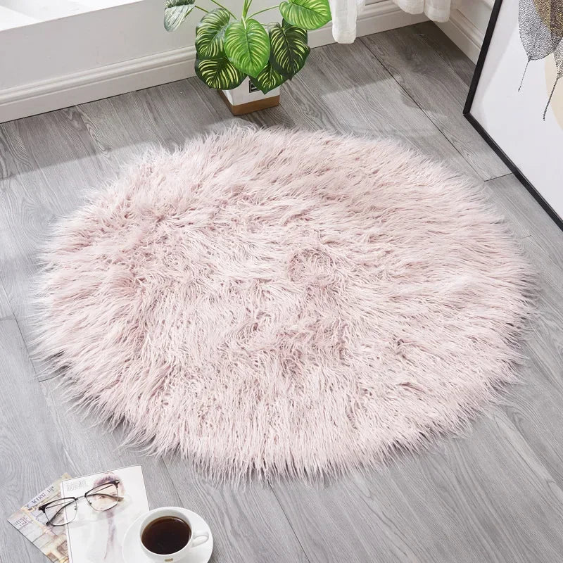 Round Shaggy Silky Plush Faux Sheepskin Fur Area Rugs for Bedroom - Ma boutique