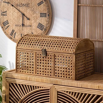 Rattan Style Storage Basket with Lid Makeup Organizer