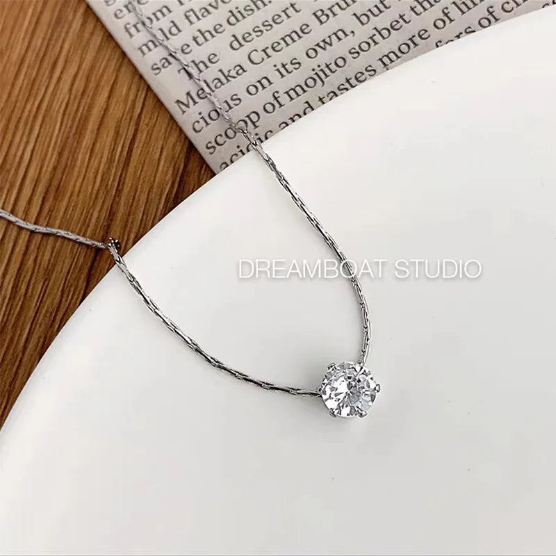 EPSINIA “Solara” Necklace — Minimalist 316L Stainless Steel Chain with Solitaire Zircon Pendant