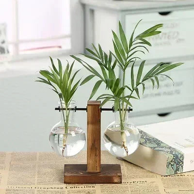 Transparent Bulb Vase with Wooden Stand - Ma boutique