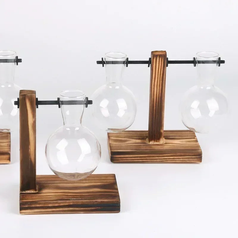 Transparent Bulb Vase with Wooden Stand - Ma boutique