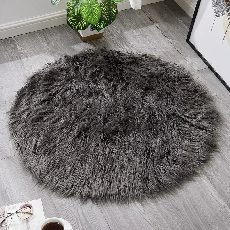 Round Shaggy Silky Plush Faux Sheepskin Fur Area Rugs for Bedroom - Ma boutique