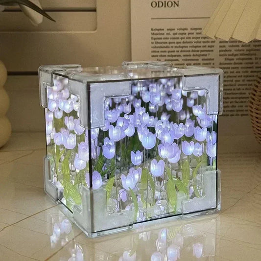Creative DIY Tulip Cube Lamp Simulation Flower Bedroom Sleeping Table Lamp Handmade Craft Night Light Birthday Gift table decor