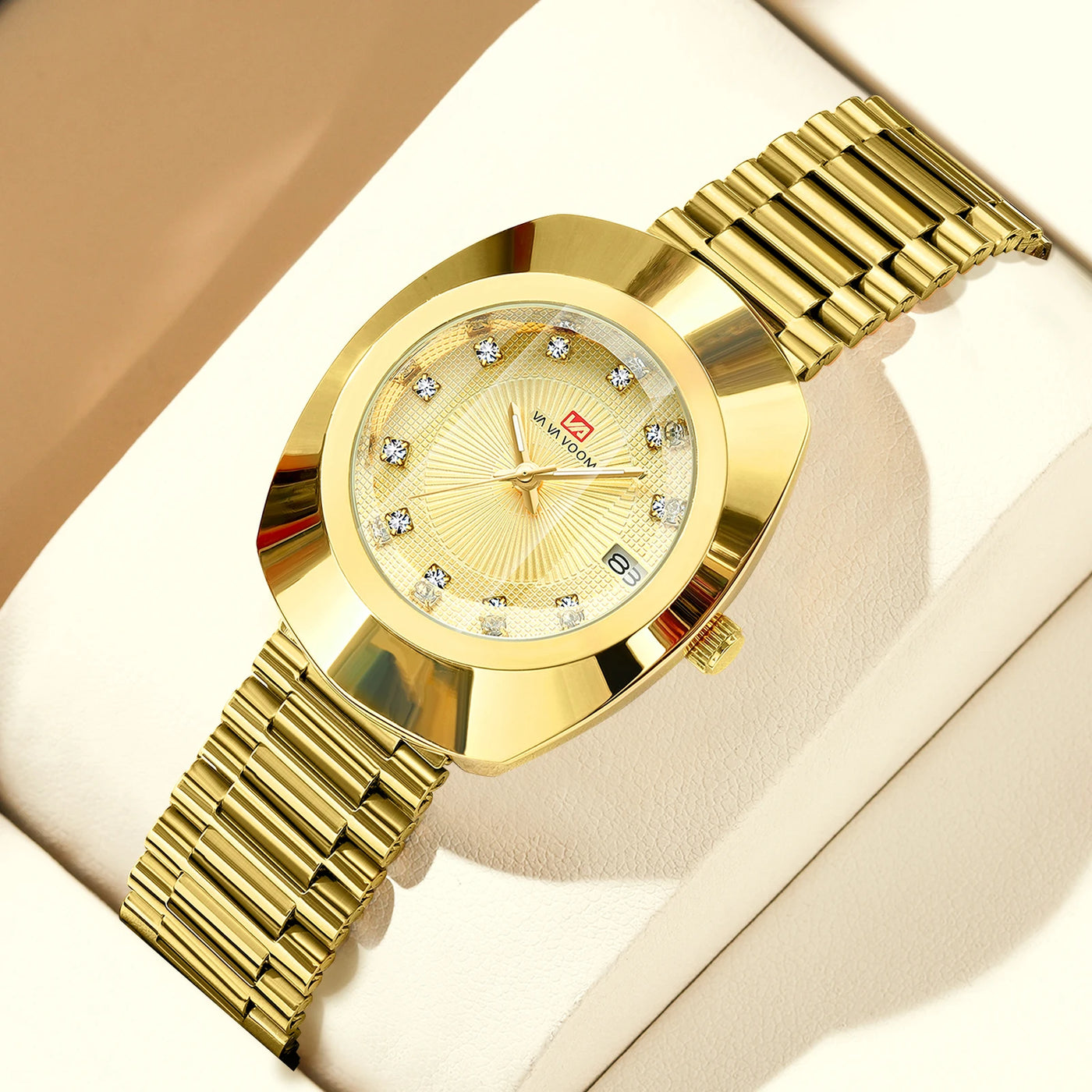 2024 New Women Oval Watch 34mm Stainless Steel Quartz Movement Brand Luxury Water Diamond Gold Black Casual Dress Banquet Watch