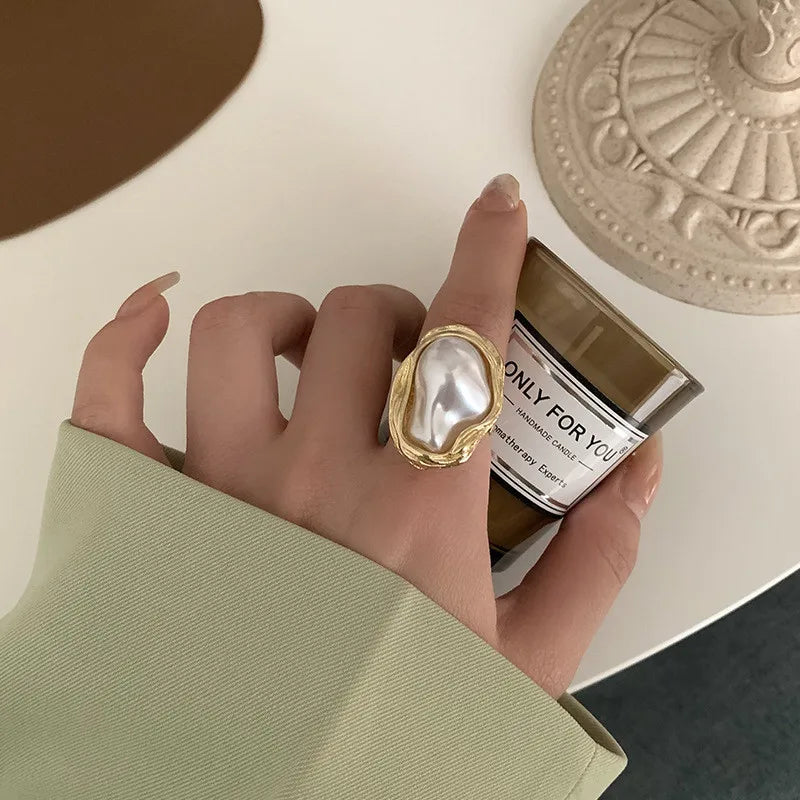 EPSINIA™ “Star Pearl” Ring — Gold-Plated Adjustable Starfish Ring with Pearl Accent · Korean Luxury Fashion Jewelry for Women