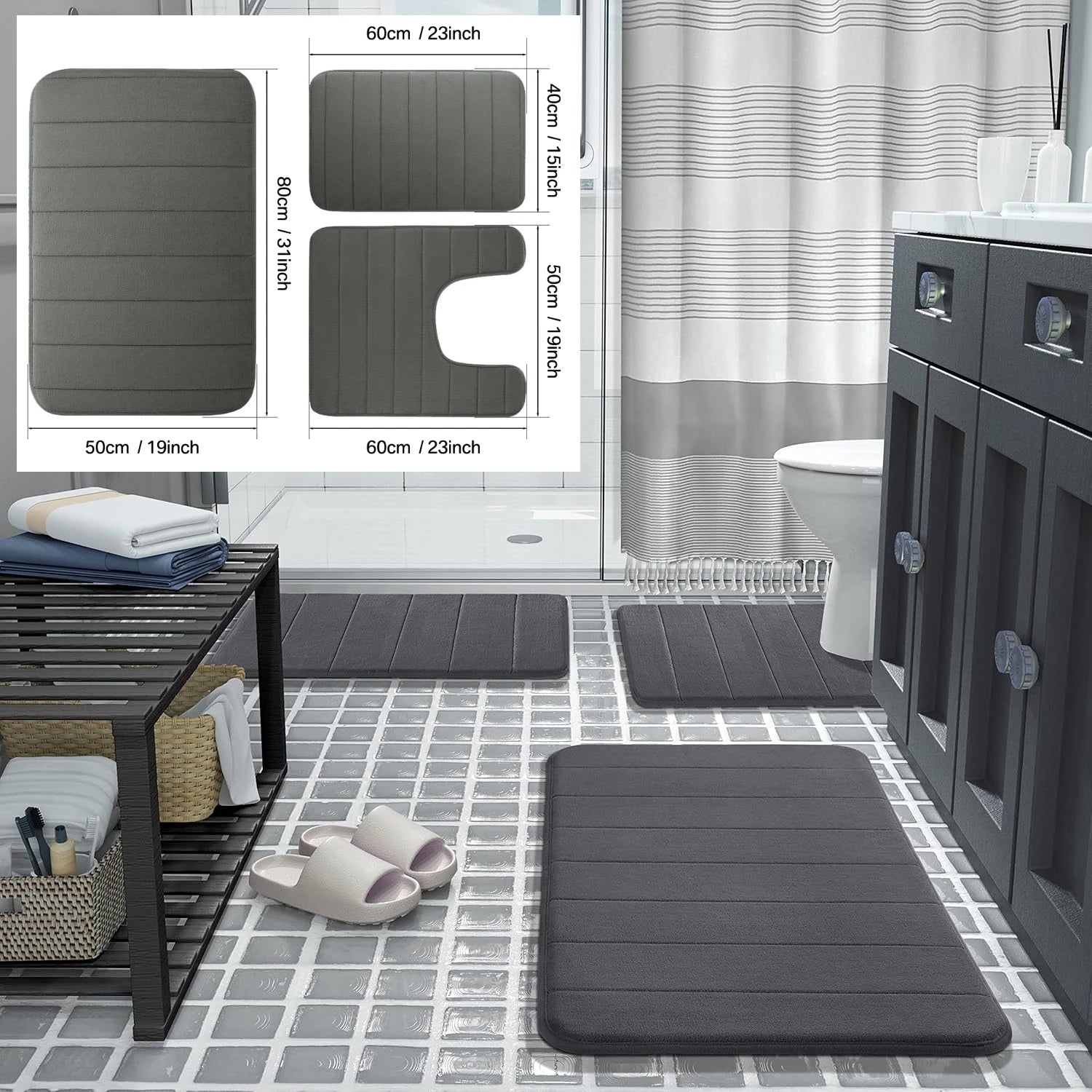 3Pcs Memory Foam Bath Mats Set - Ma boutique