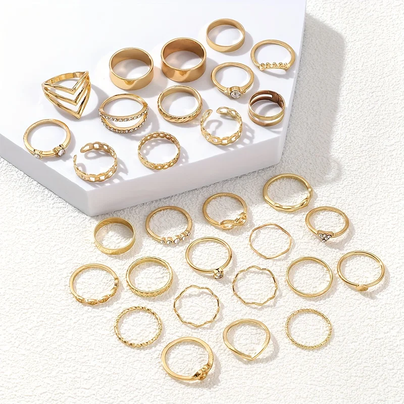 EPSINIA™ “Boho Charm” Set — 30-Piece Retro Metal Rings with Rhinestones, Lucky Eyes & Geometric Designs · Women’s Classic Bohemian Jewelry Collection