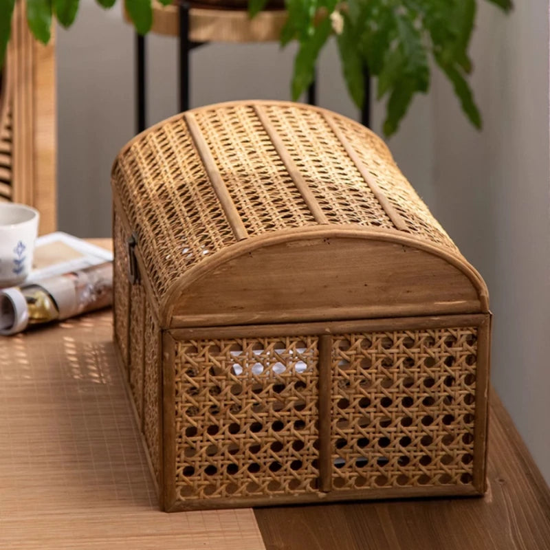 Rattan Style Storage Basket with Lid Makeup Organizer - Ma boutique