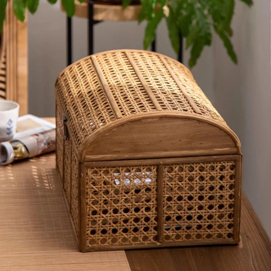 Rattan Style Storage Basket with Lid Makeup Organizer