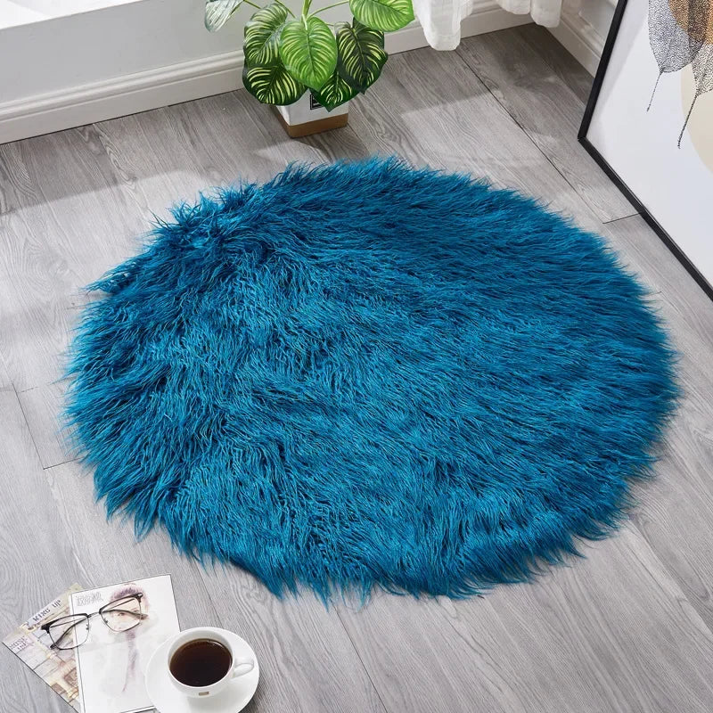 Round Shaggy Silky Plush Faux Sheepskin Fur Area Rugs for Bedroom - Ma boutique