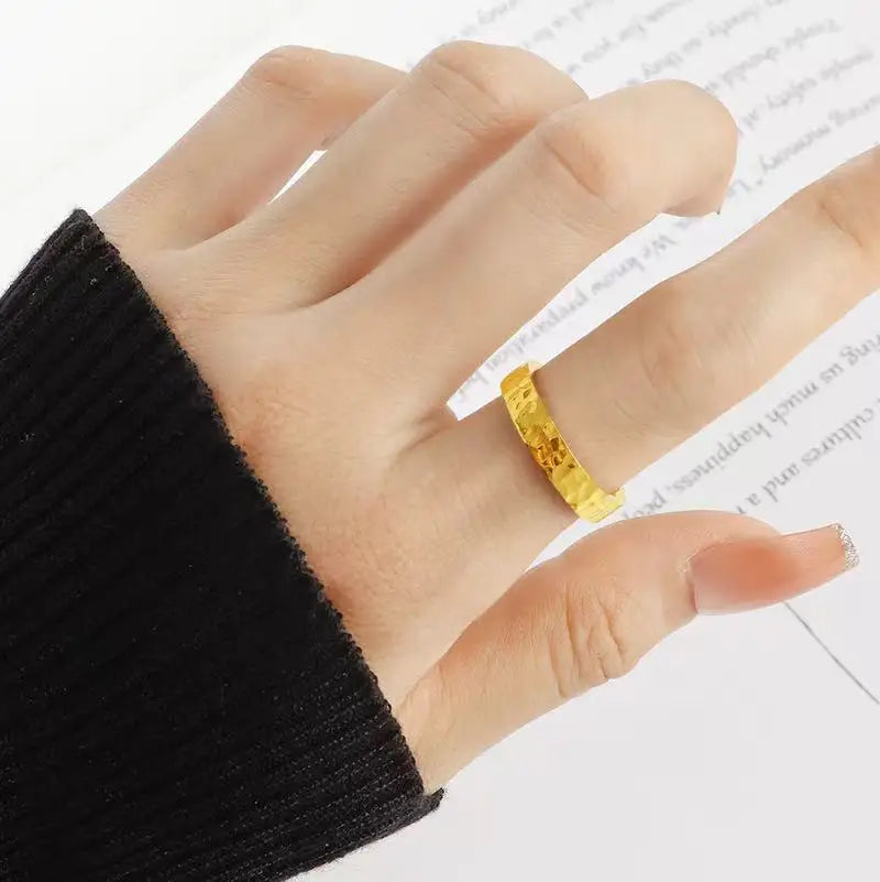 EPSINIA™ “Hammer Band” Ring — 4mm Gold Stainless Steel Textured Ring · Unisex Waterproof Engagement Jewelry Gift