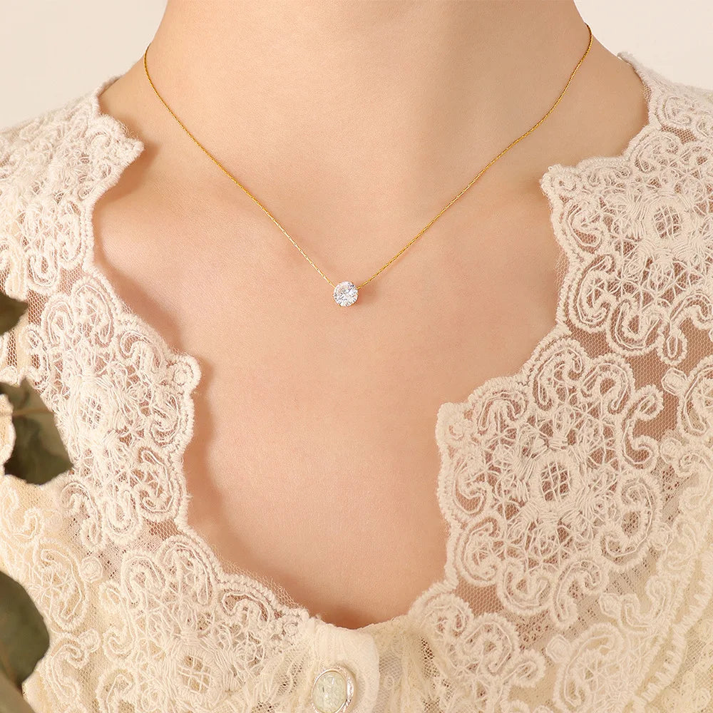 EPSINIA “Solara” Necklace — Minimalist 316L Stainless Steel Chain with Solitaire Zircon Pendant
