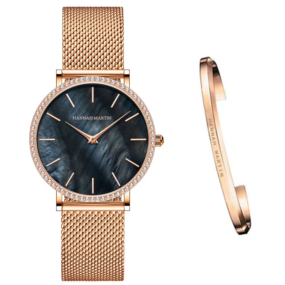 Luxury Women Watch Japanese Quartz Movement Shell Dial Rhinestone Stainless Steel Fashion Gift Box Waterproof Ladies Wristwatch