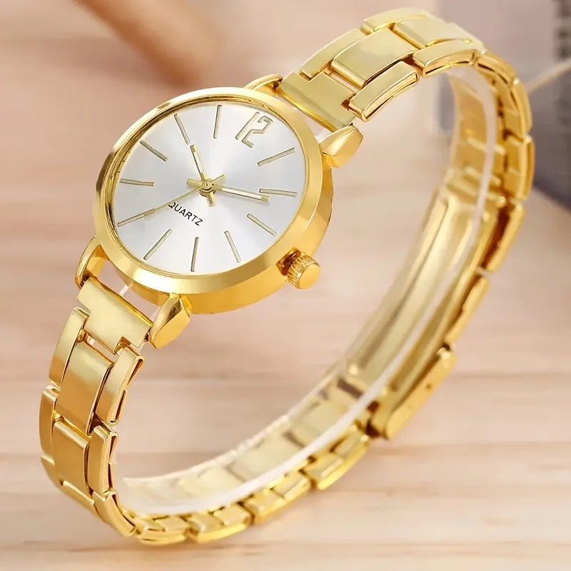 2pcs Set Watch Luxury Women Simple Dial Hollow Strap Fashion Gold Bracelet Quartz Wristwatch Student Ladies Watches Reloj Mujer