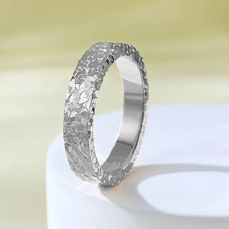 EPSINIA™ “Frost Band” Ring — 4mm Gold Stainless Steel Broken Ice Texture Ring · Bling Wedding Band Jewelry for Women