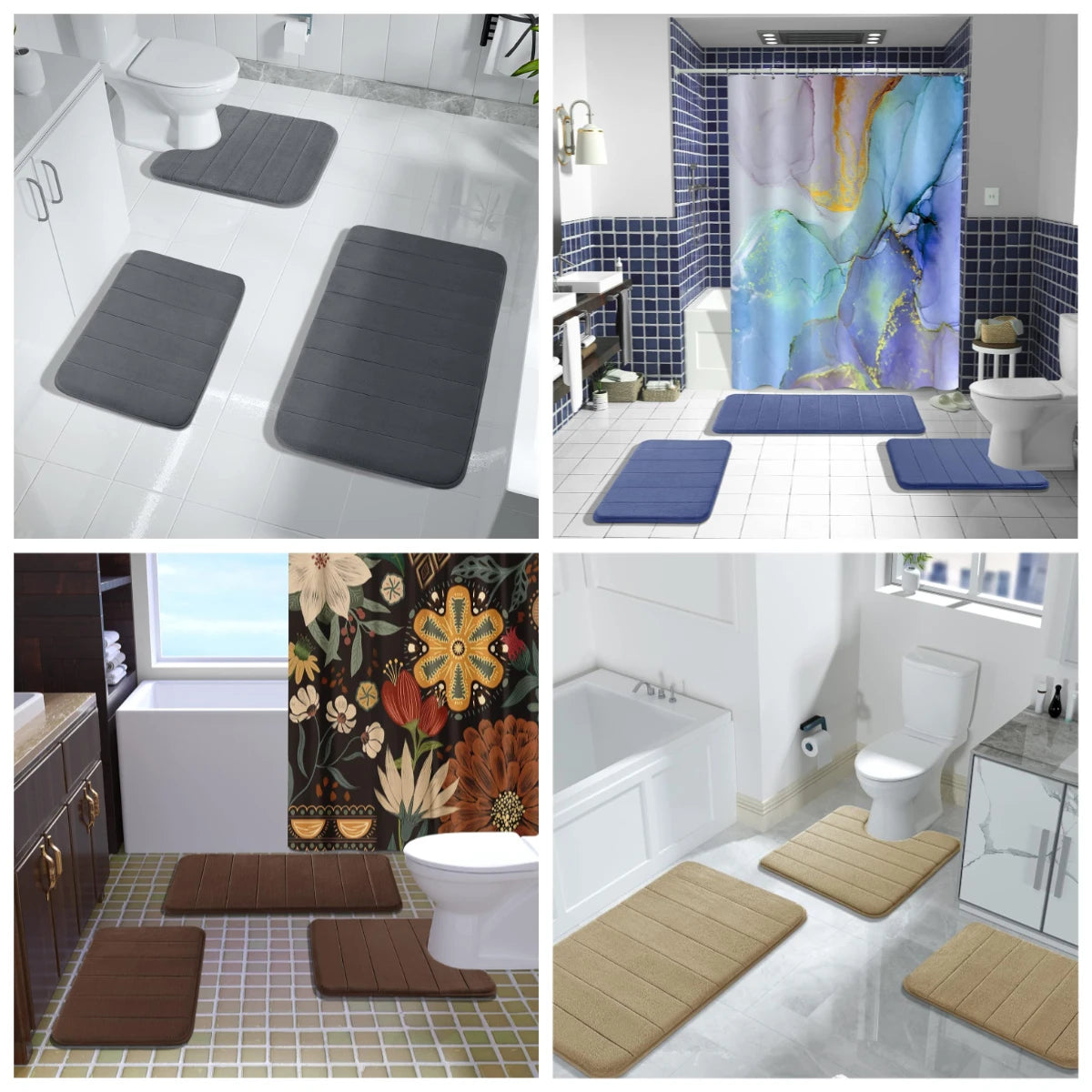 3Pcs Memory Foam Bath Mats Set - Ma boutique