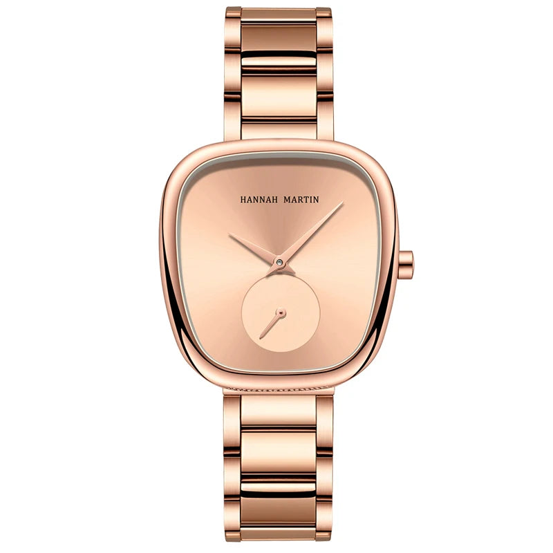 HANNAH MARTIN Brand Original Luxury Women Watch Rose Gold Fashion Stainless Steel Quartz Movement Waterproof Women Dress Watches