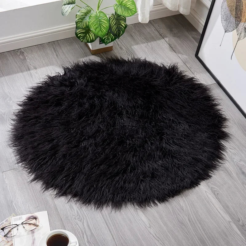 Round Shaggy Silky Plush Faux Sheepskin Fur Area Rugs for Bedroom - Ma boutique