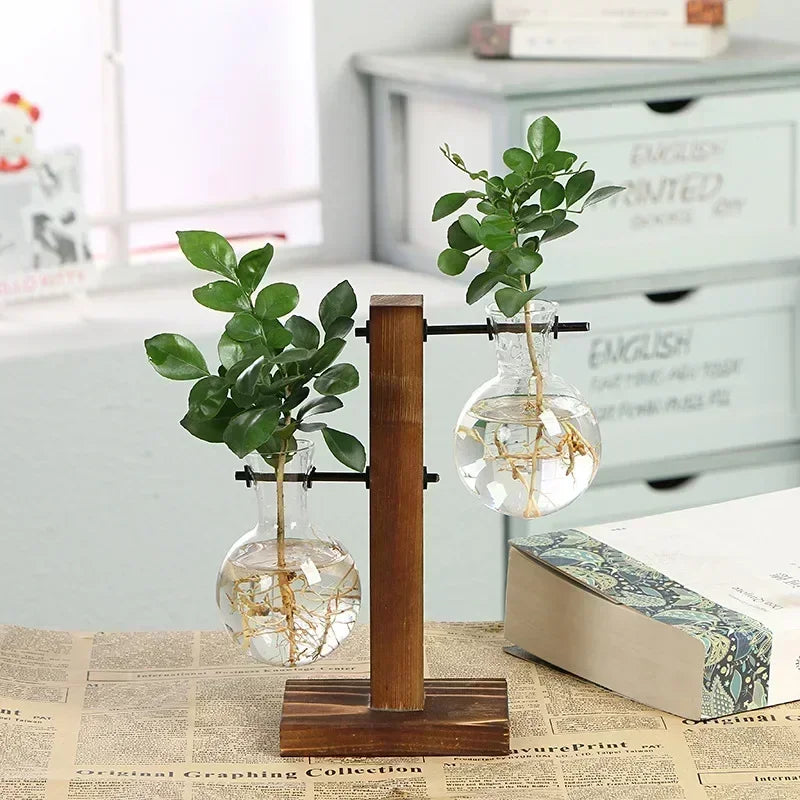 Transparent Bulb Vase with Wooden Stand - Ma boutique